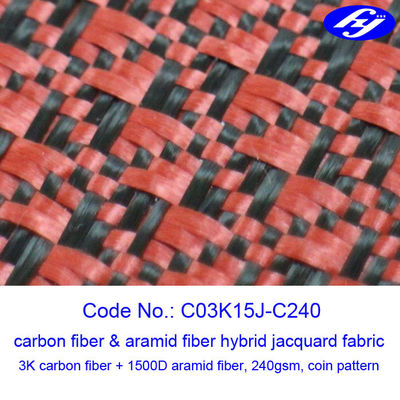 Fil de fibre de filament tissé par tissu d'Aramid de carbone de modèle de pièce de monnaie de jacquard
